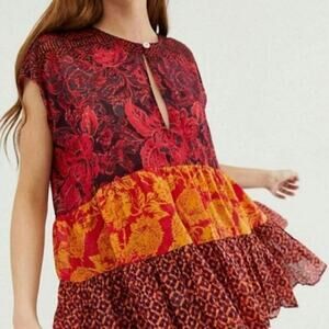 Free People Size XS Gotta Have U Tiered Oversized Tunic Boho Top Mixed Print